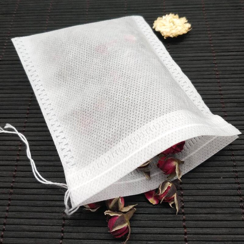 Bolsas de té desechables de grado alimenticio, filtro de tela no tejida, Infusor de té con sello de cuerda, filtros de especias, 100 piezas