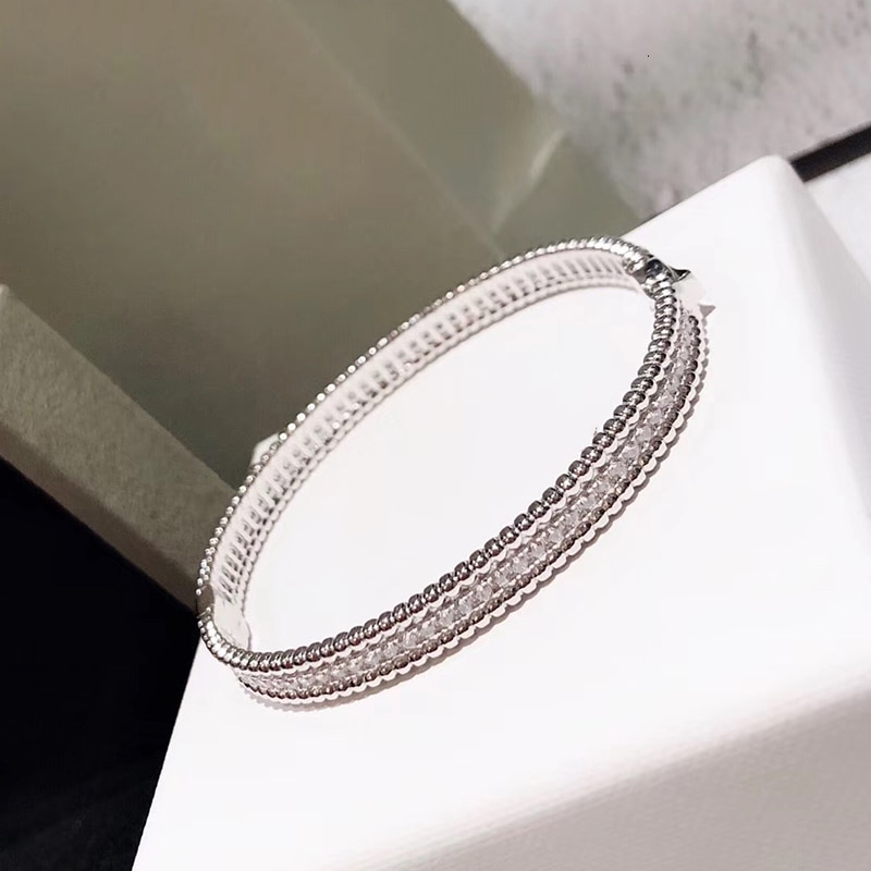 Marca pure 925 jóias de prata esterlina para as mulheres pedra cheia fina prata pulseira trevo bangle jóias de casamento em torno de contas pulseira