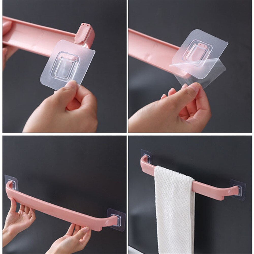 Soporte de plástico autoadhesivo para toallas estante Adhesivo de pared para colgar toallas de cocina, colgante para papel higiénico
