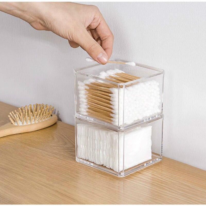 Acrílico redondo Qtip contenedor recipientes para especias tazón de algodón de maquillaje organizador para almohadilla de la joyería caja de almacenamiento de titular de caramelo tarros con tapa
