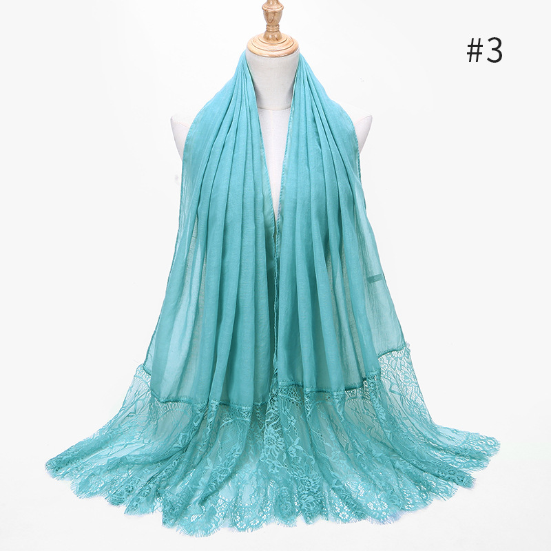 Longue dentelle populaire bords écharpe Hijab femme plaine Maxi châle enveloppement fleur dentelle florale Foulard Viscose coton musulman écharpe Hijabs: 3 mint green