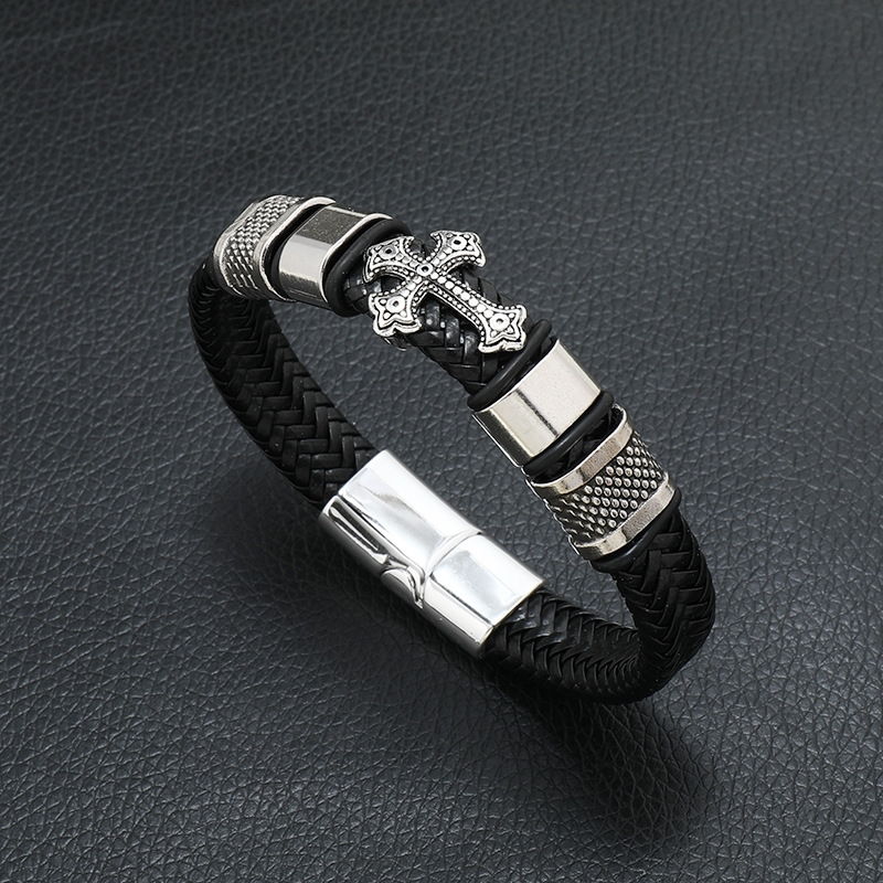 Men's Musical Symbol Leather Bracelet Vintage Men's Bracelet Music Symbol Simple Leather Multi-Layer Bracelet: Black Gun Plated