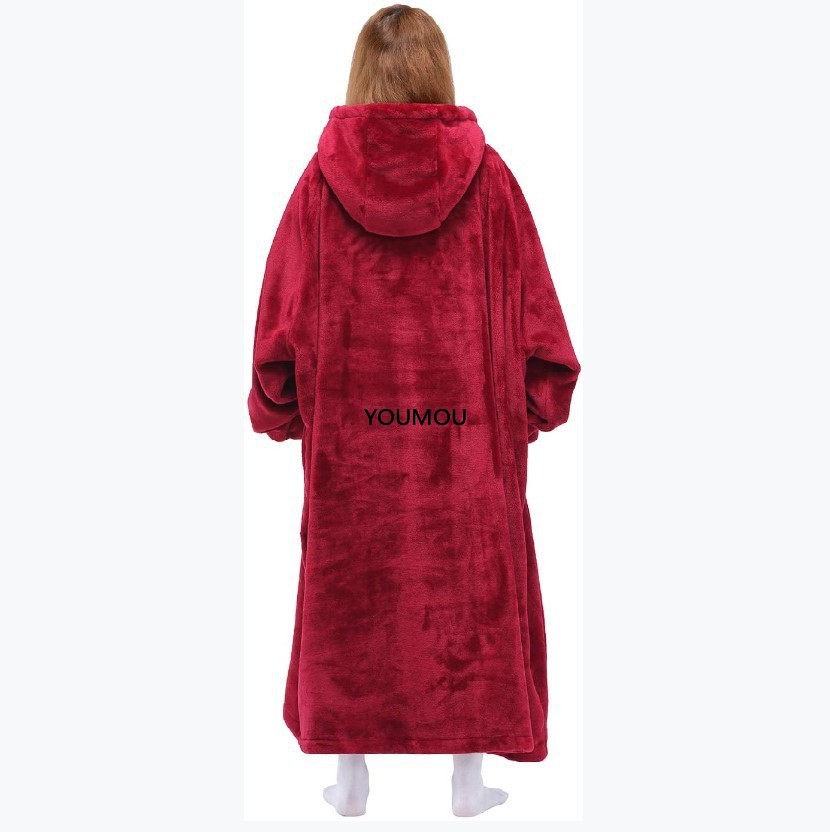 Super Long Oversized Blanket HoodieWinter Hooded Wearable Family TV Blanket with Sleeves Thicken Sherpa Fleece Hoody Sweatshirt
