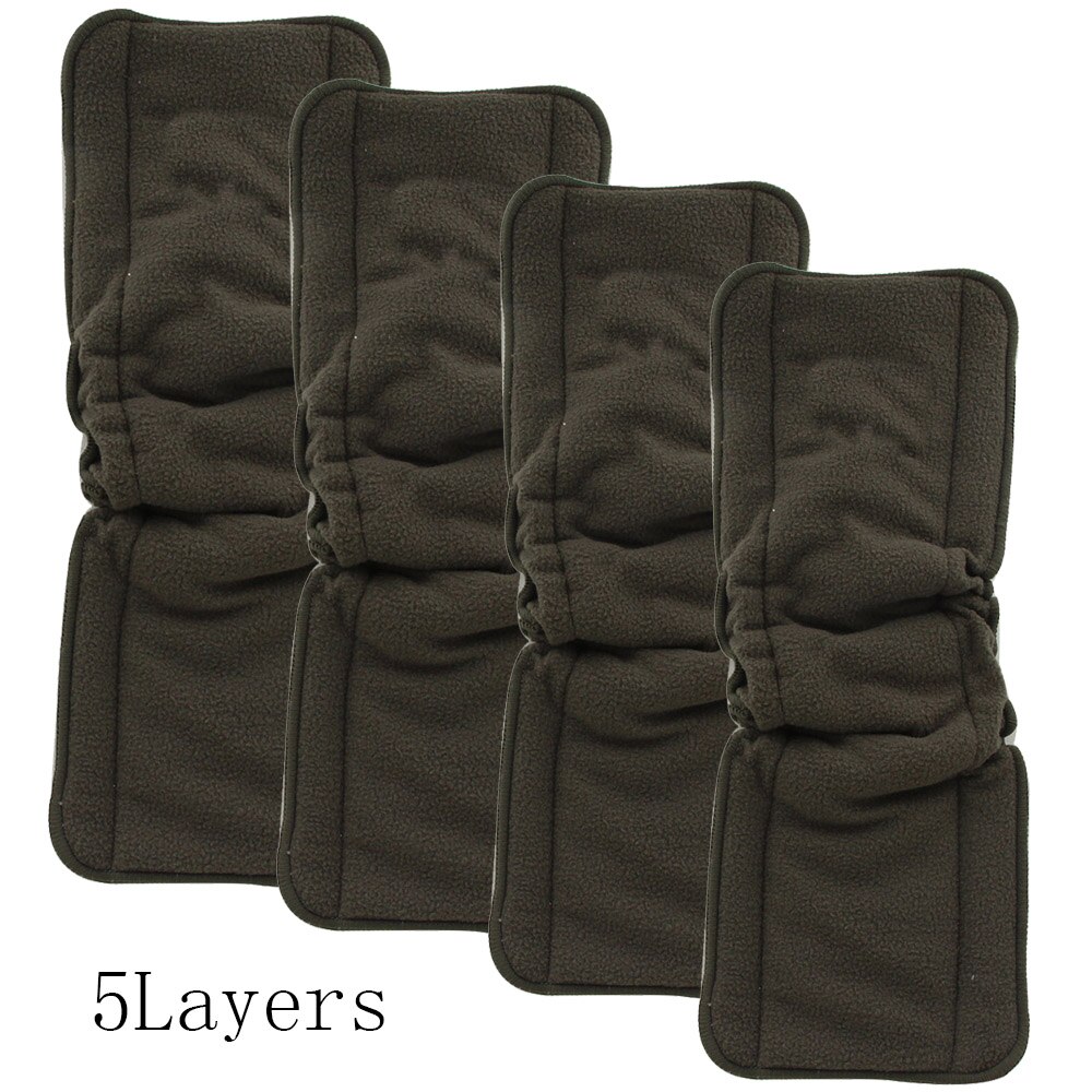 4PCS/Pack Washable AI2 Cloth Diapers Bamboo Charcoal Inner Baby Diaper Cover Washable Reusable Pocket Diaper Baby Nappies: 5layers Insert