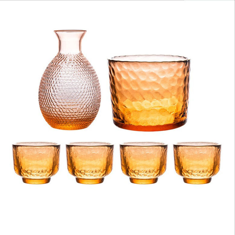 Hammer Pattern Ice Fog Matte Cup Japanese Sake Set Wine Warmer Fruit Wine Tequila Pot Whisky Glass Cup Wineware: AMBER