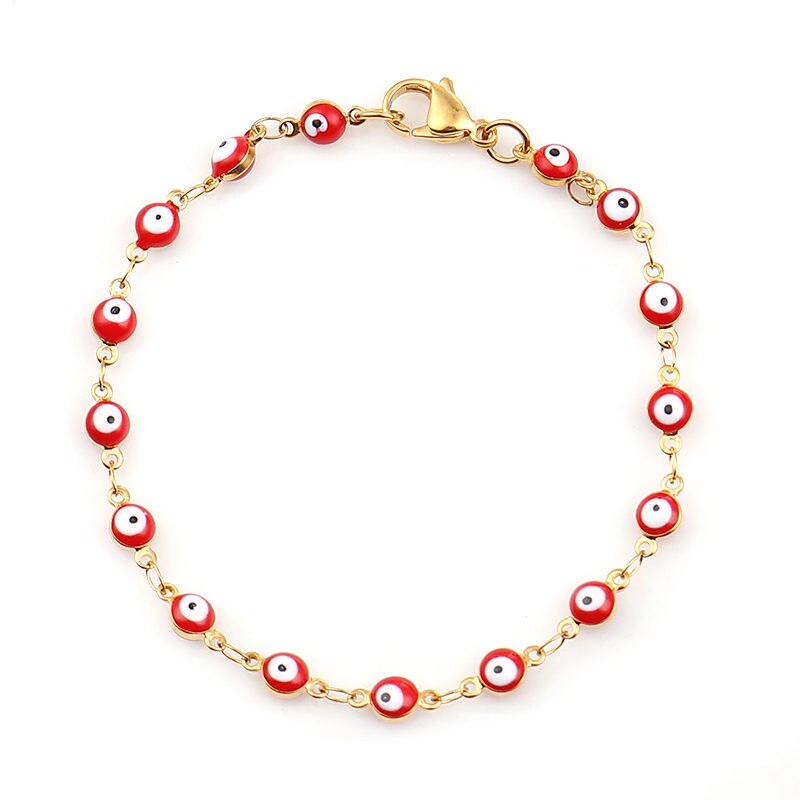 1 Pc Rvs Armbanden Goud Blauw Rood Evil Eye Emaille Bead Armband Voor Vrouwen Lucky Turkse Eye Sieraden