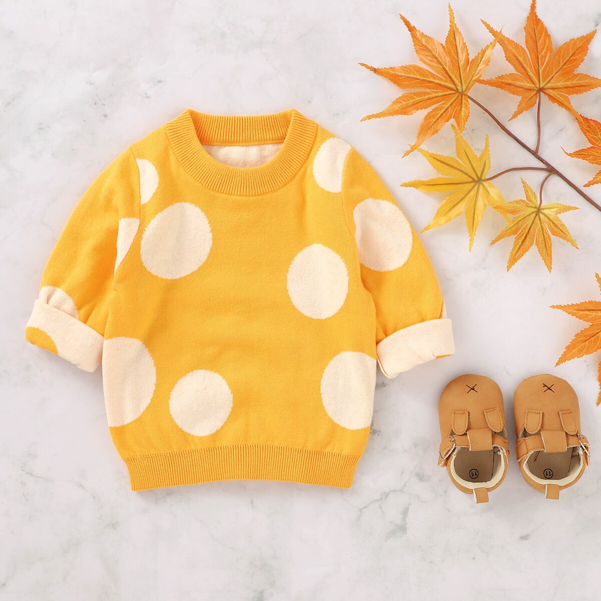 Pudcoco Toddler Baby Girls Boys Polka Dot Pullover Sweater Knit Cute Long Sleeve Sweaters Winter Warm Coat