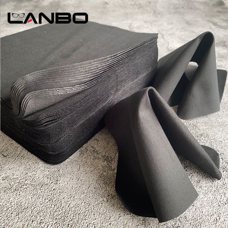 LANBO 100 stks zwarte kleur 15*17 cm Microfiber Brilpoetsdoekje Voor Lens Telefoon Scherm Reinigingsdoekjes
