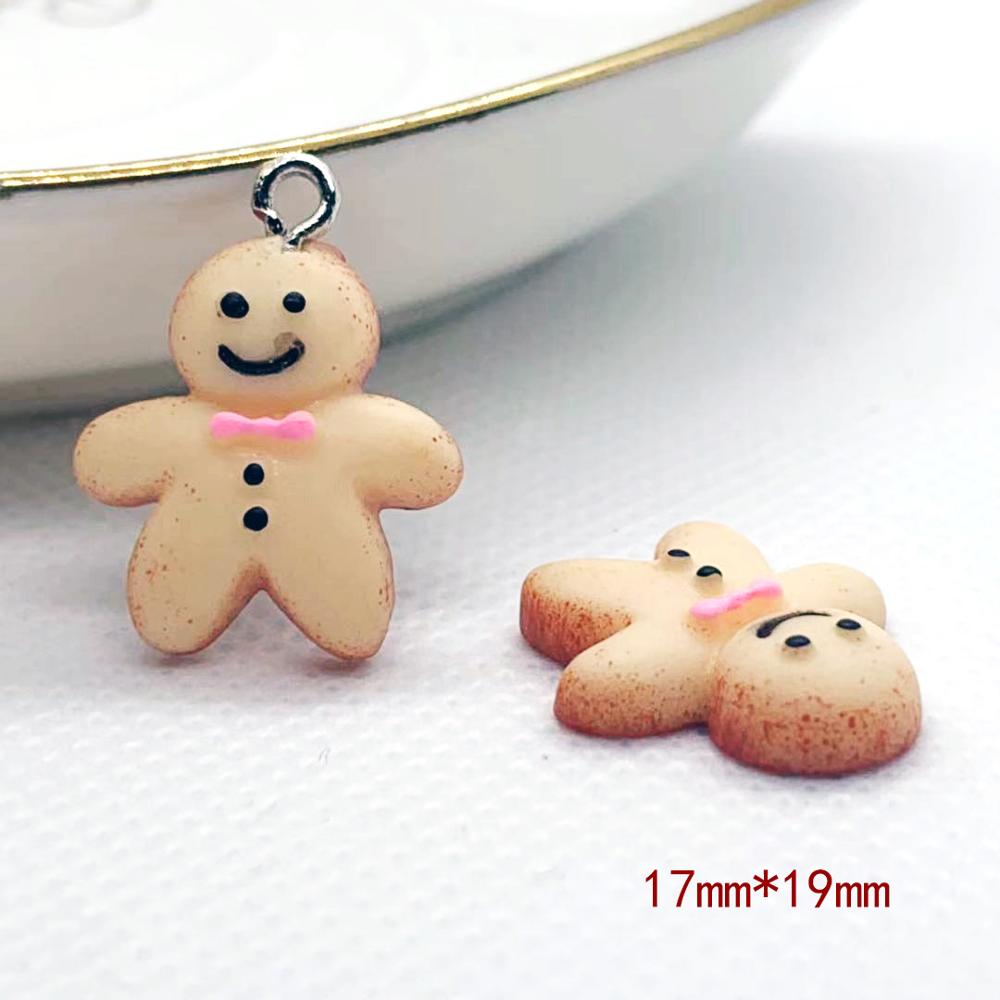 10pcs 17*19mm Lovely Resin Simulation Gingerbread Man Cookie Charms For DIY Flatback Cabochon Phone Case Keychain Accessories