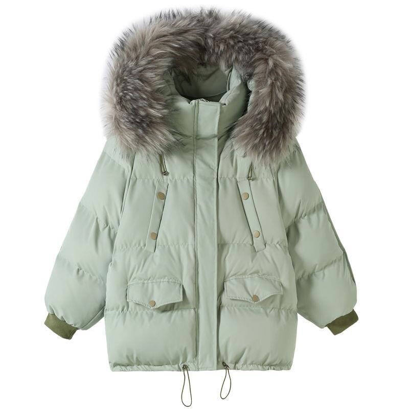 Winterjas Vrouwen Parka Grote Bontkraag Kapmantel Warm Katoen Gevoerde Parka Vrouwelijke Jas Losse Uitloper Plus size