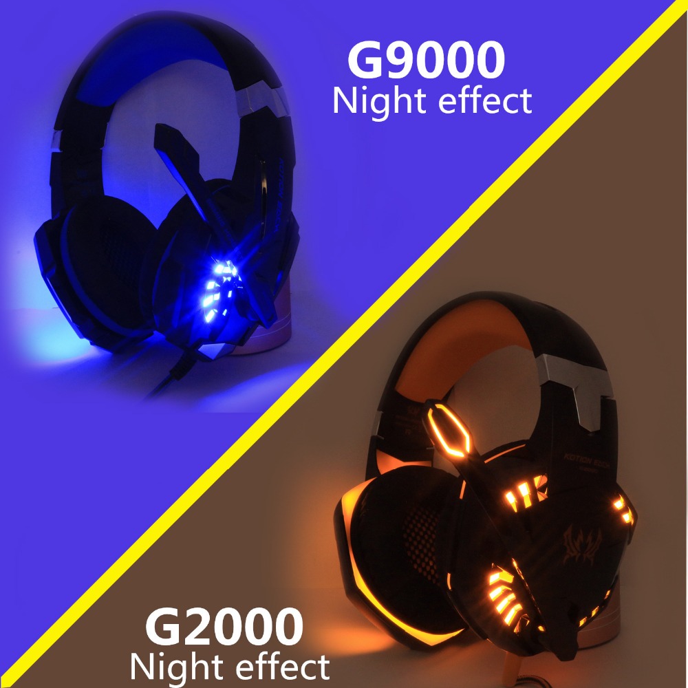 KOTION EACH G2000/G9000, auriculares de juego de graves profundos equipo estéreo, auriculares con micrófono, luz LED, PC, Gamer