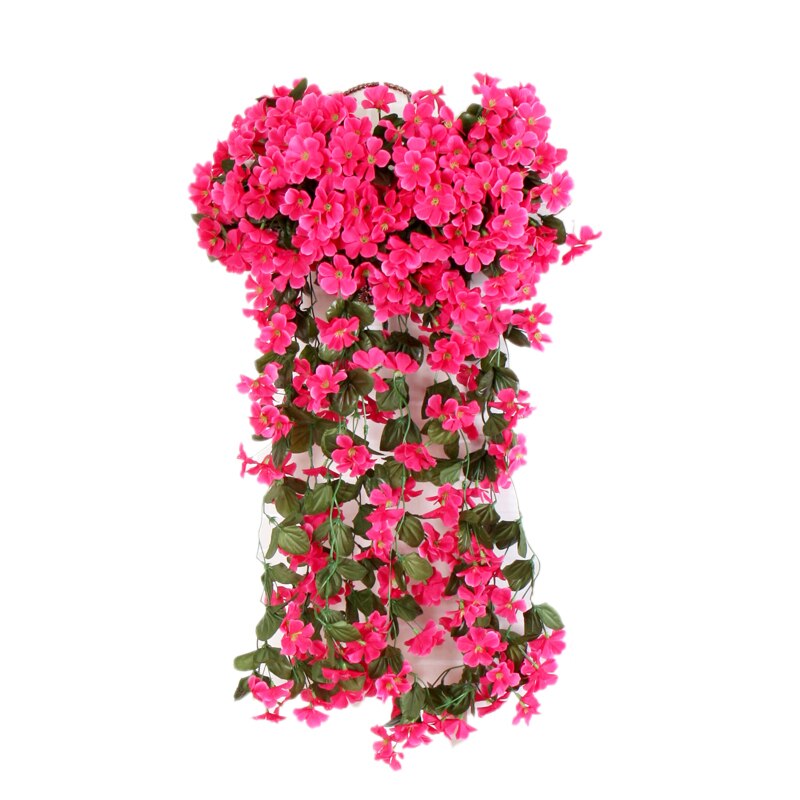 Violett konstgjord orkidé blommor murgröna blad krans vinranka vägghängande korg blomma rotting bröllop hem balkong dekoration