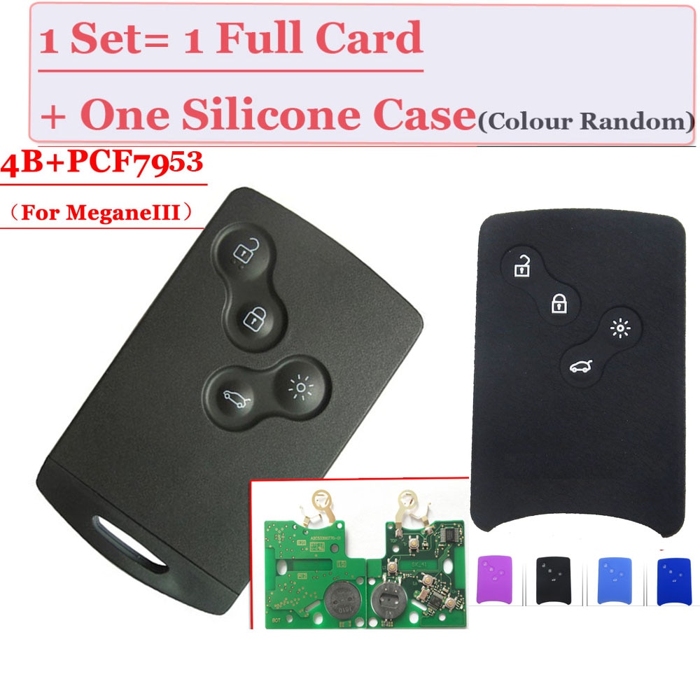 Replacment (1 pcs ) 4 Button Smart Card with pcf7953 433mhz for Renault Clio Smart Card With Free Protect Silicone Case