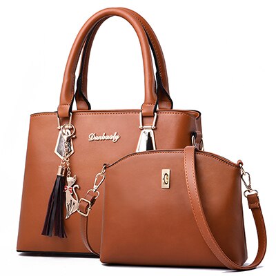 Women Bag Large Capacity Female Tassel Handbag Luxury Handbags plaid Women Bags Set 2 Pieces Bags