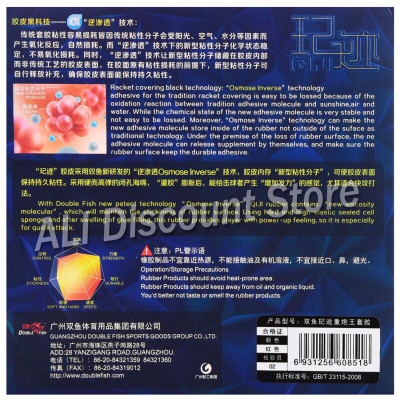 DOUBLE FISH Table Tennis Rubber - High Bounce Elastic Ping Pong Bat Rubber with Blue Sponge
