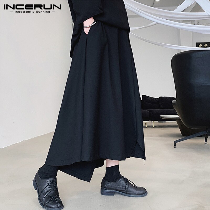 Stijlvolle heren casual broek knoop joggers effen wijde pijpen -kruis broeken losse rokken pantalon streetwear s -5xl incerun