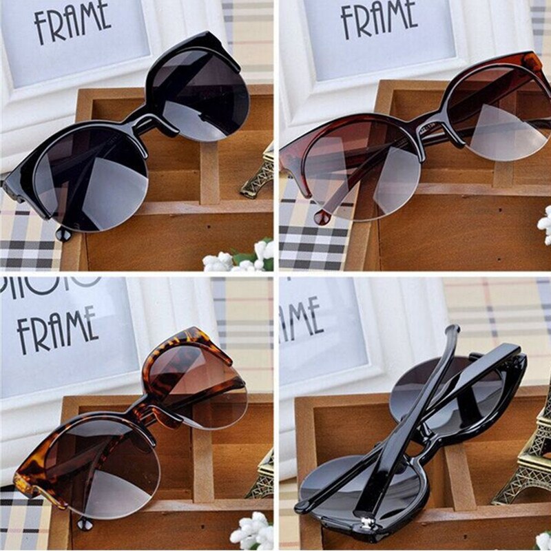 VESTEY Brand Cat Eye Sunglasses Women Classic half Frame Eyewear Black Lens Sun Glasses UV400 Gafas De