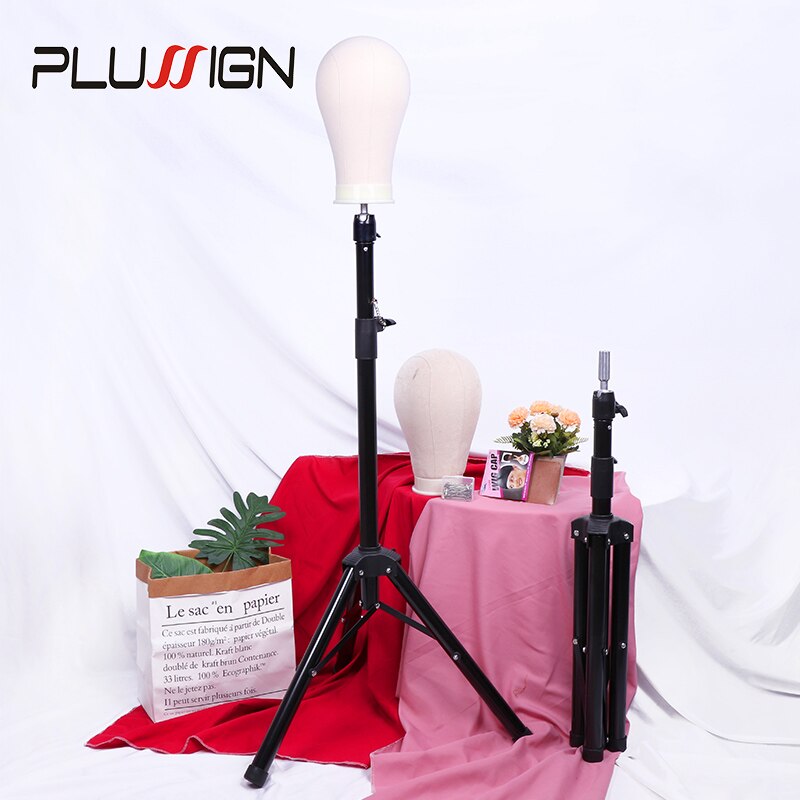 Wig Stand Mannequin Head Tripod Holder Adjustable Canvas Block Head Stand 21-25Inch Cosmetology Hairdressing Hair Extensions