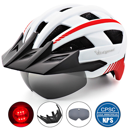 VICTGOAL LED Fietshelm met Zonneklep Goggle voor Mannen Vrouwen Scooter MTB Road Fietshelmen Verstelbare Fiets Veiligheidskappen: M / Licht Groen