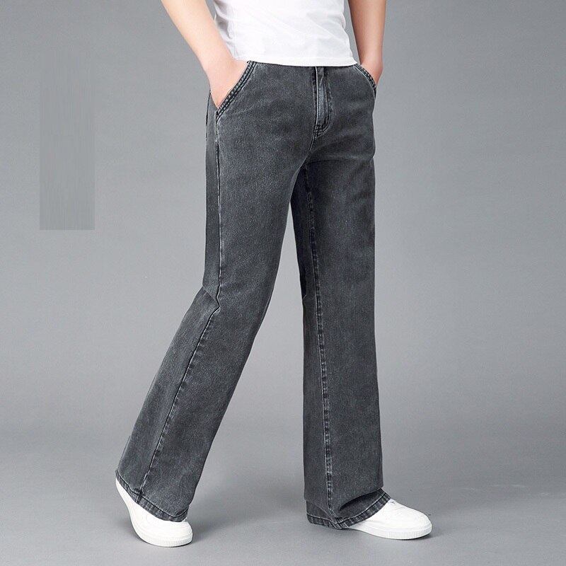 Pantalones vaqueros de pierna ancha para hombre, Jeans grises de , informales de negocios, talla grande, ,: 30