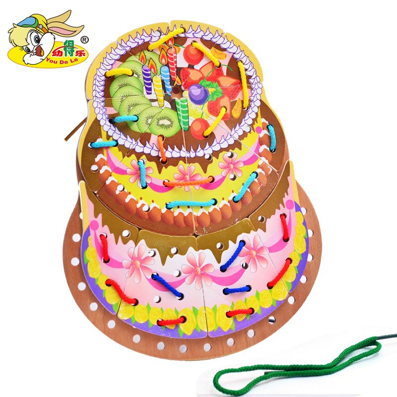 Houten Cake 3-6-Jaar-Oude Kralen Armband Kralen Rijgen Speelgoed Kinderen Educatief Speelgoed Boxed