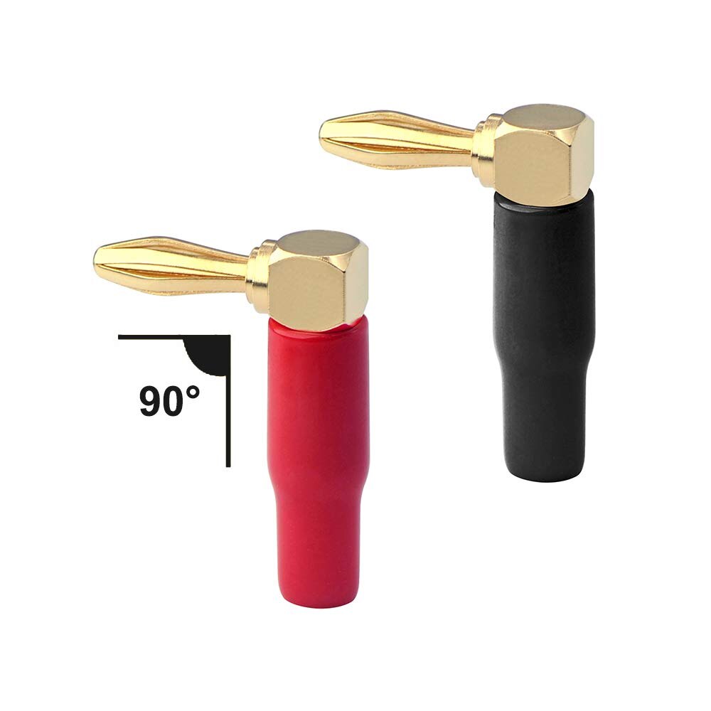 8 Pcs(4 Pairs) HIFI 90 degree banana connetor 3μ 24K Gold plated banana plug Right Angle