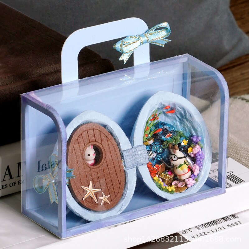 birthday Smart house DIY house Mini seed world hand assembled mini model girl's: blue