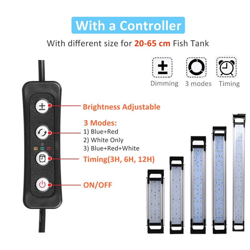 Lampe de réservoir de poisson lumière LED d'aquarium 20-65CM LED de pêche d'intérieur plantes aquatiques lumières Luminaria Aquario lumière avec minuterie et gradation