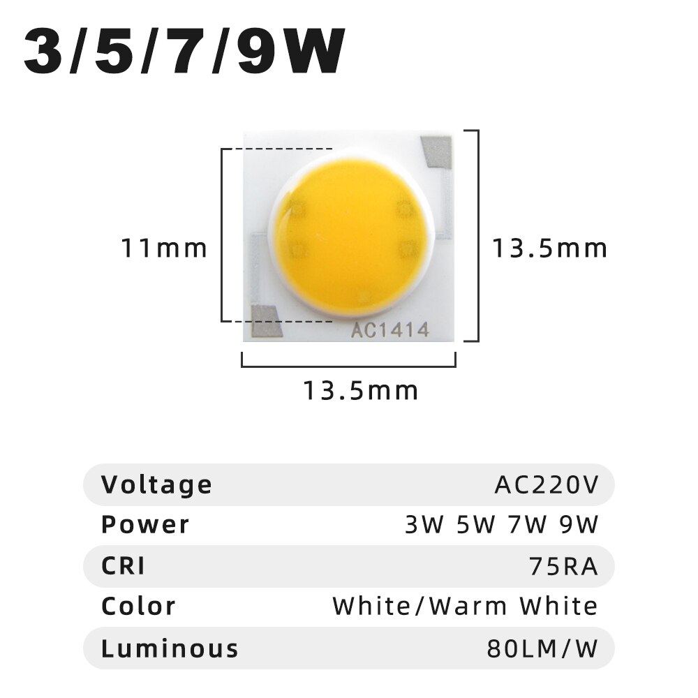 10 Stks/partij 3W 5W 7W 9W 12W 15W USB-HID AC220V Cob Led Chips AC1414 AC1917 Oppervlak Lichtbron Led Kralen Voor Spotlight Downlight