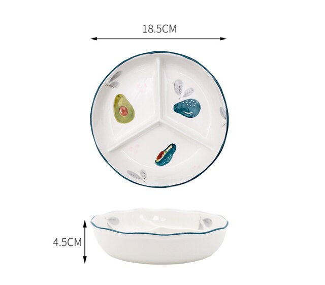 Breakfast Ceramic Children's Tableware Dinner Fruit Cartoon Rice Bowl Pot Fruit Desert Kids Dinner Separated Baby Plate: 1 / Diameter 18.5cm