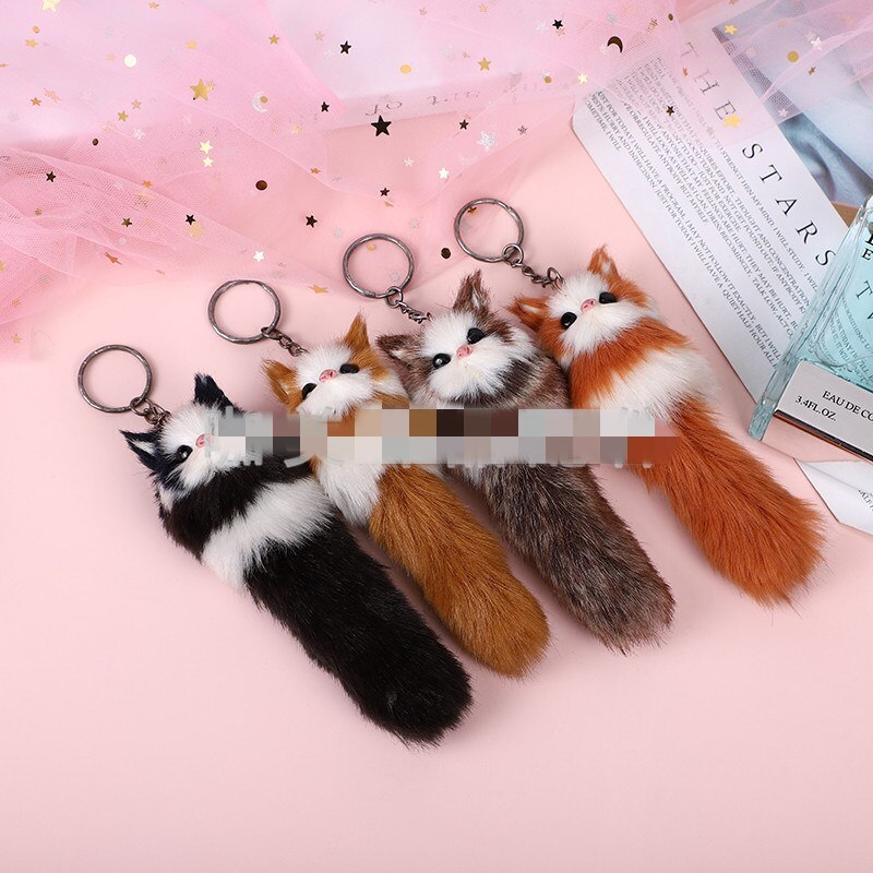 Porte-clés pompon renard chat chien, accessoires faits à la main, pendentifs, décoration suspendue charmante: Cat B Random 1pcs