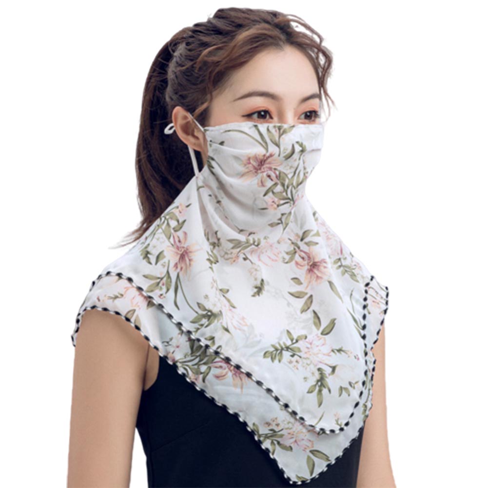 Rose Flower Women Summer Chiffon Anti-UV Thin Veils Scarf Neck Face Cover Shawl: White Rosebush