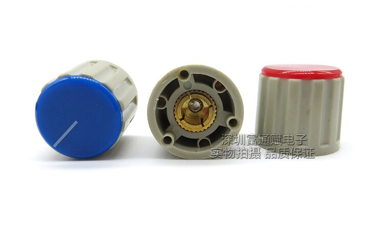 5 sztuk gałka przełącznik potencjometru kapturek przełącznika 110E etui z klapką śruba blokująca czerwony żółty niebieski szary otwór wewnętrzny 6. 4MM otwór wewnętrzny