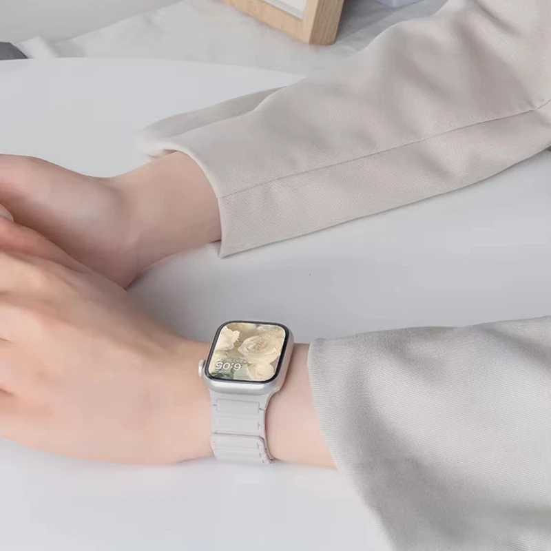 Soft Magnetic Silicone Strap for Apple Watch Ultra 2 49mm 46mm 42mm 45mm 41mm 44mm 40mm Band for IWatch Series 10 9 8 7 6 SE 5 4