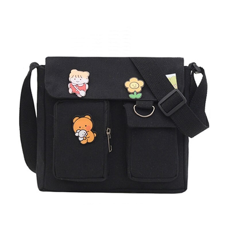 Quadratische umhängetasche für damen, lässige schultertasche mit überschlag und aufnähern, verstellbare träger, messenger bag aus canvas für damen: Beige