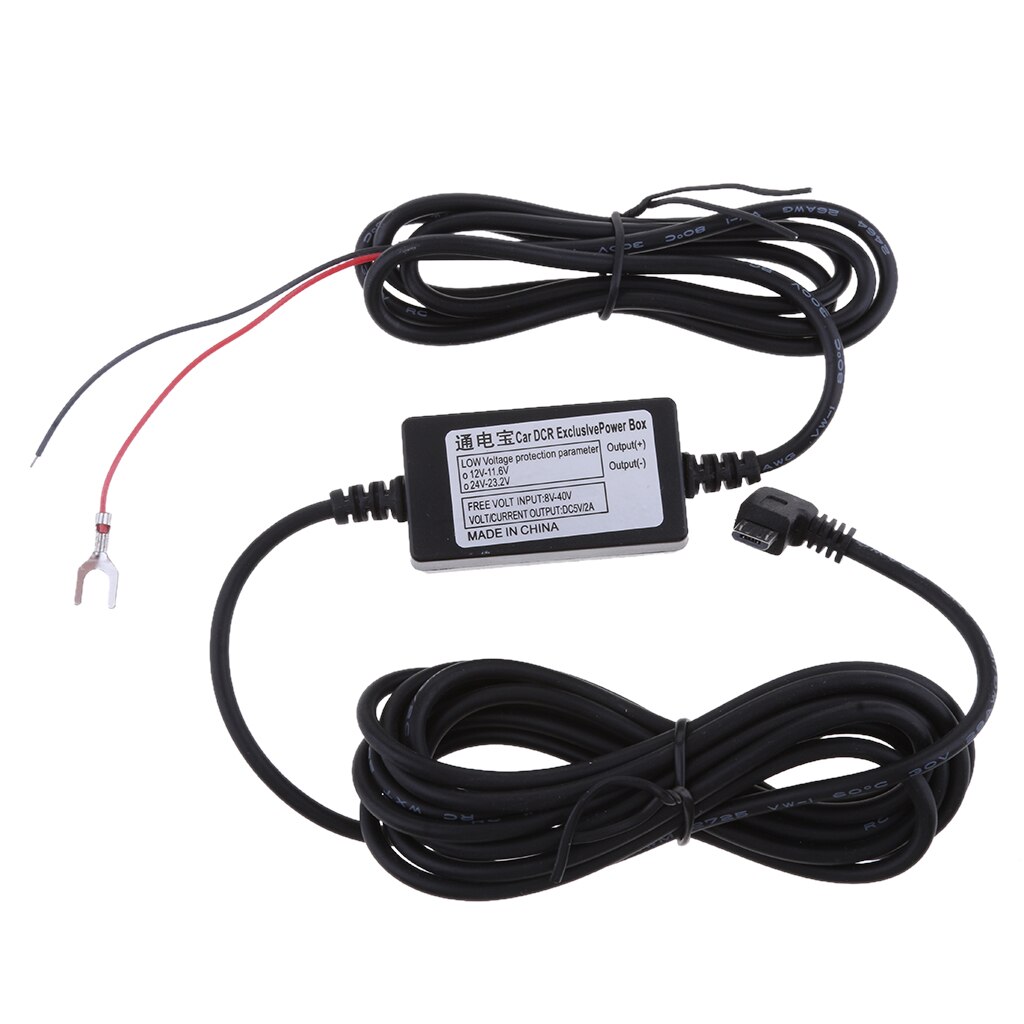 Car DVR Exclusive Power Box Adapter DC Power 90° Left Micro USB Cable 3.5m 12V to 5V Universal