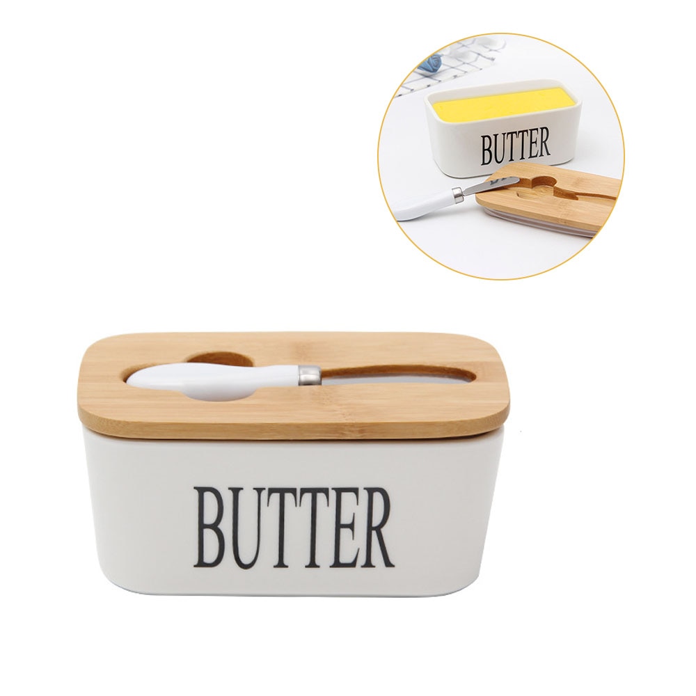 Nordic Butter Storage Container Box With Knife Lidhygienic And Wash Resistant Ceramic Container Cheese Food Container: Default Title