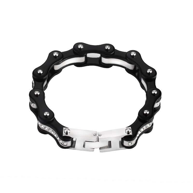 Pure black Motorcycle Bicycle Polishing Biker Bracelet 316L Stainless Steel Men's Bike Chains Bracelet Bangle Jewelry: 19cm