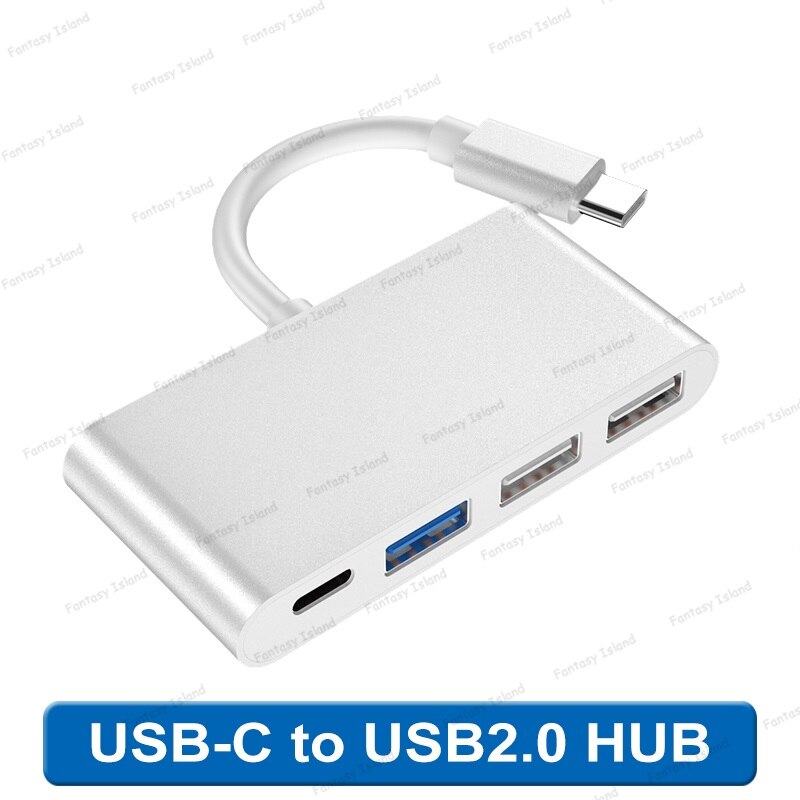 Type-C Docking Station Hub2.0 Hub Laptop Usb Uitbreiding Hub Met Pd Opladen Usb Hub: Zilver