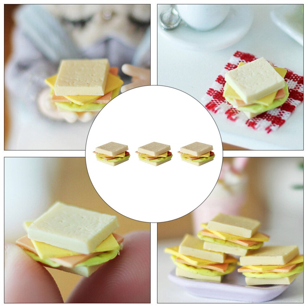 3 Pcs Chic Lovely Sandwich Ornaments Simulation Sandwich Decors Mini Accessories Food Shape Ornaments for Home Kids