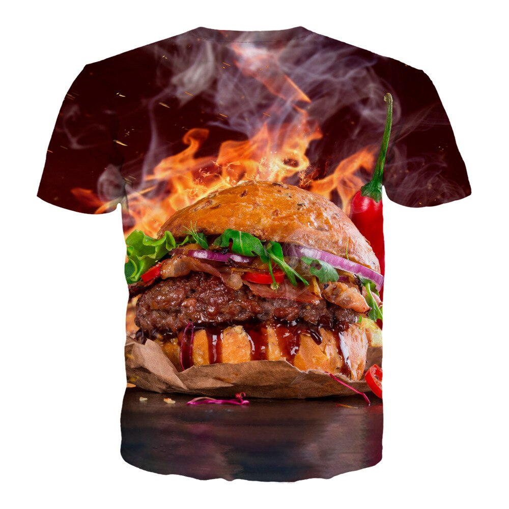 Summer Big Mac Hamburger Bag 3D Printed Top Casual Sports Loose Short-Sleeved T-shirt Men