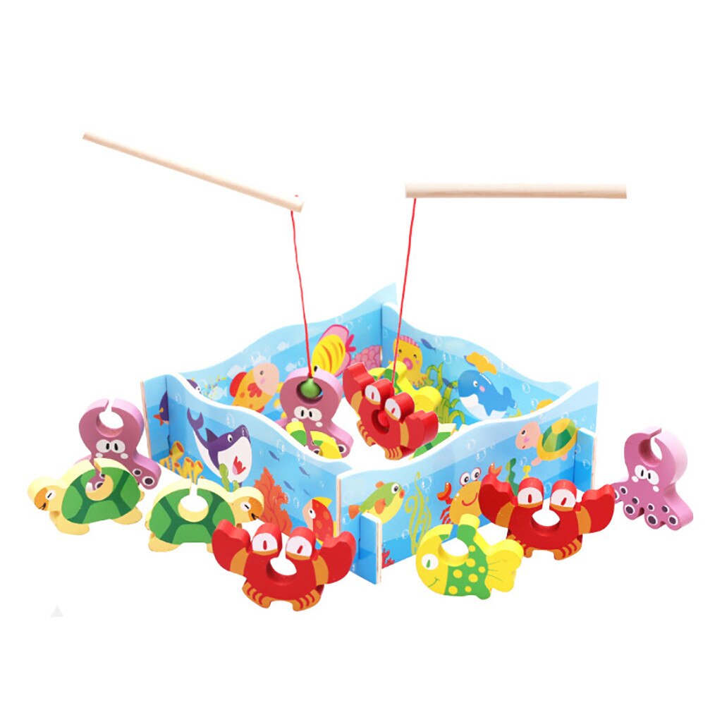 41Pcs Fish Wooden Magnetic Fishing Toy Set Fish Game Educational Fishing Toy Magnetic Rod Toy Outdoor Fun Toy For Kid: 12 PCS