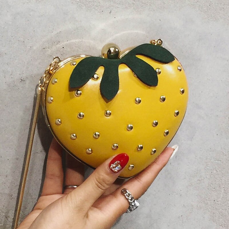 Carino Frutta Fragola a Forma di Cuore Dell'unità di elaborazione del Ribattino Mini Signore di Modo Della Catena Della Borsa Della Frizione del Sacchetto di Tote del Sacchetto di Spalla Femminile Borsa Lembo q5: YELLOW