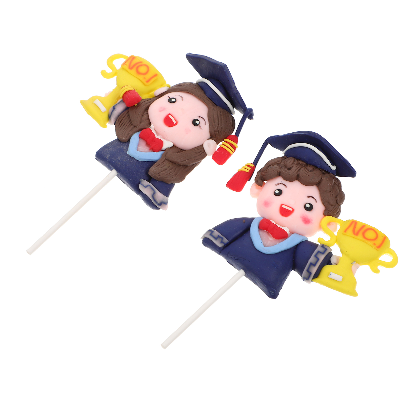 2Pcs Graduation Boy Girl Cake Topper Graduation Party Lovely Cake Decorations: Default Title