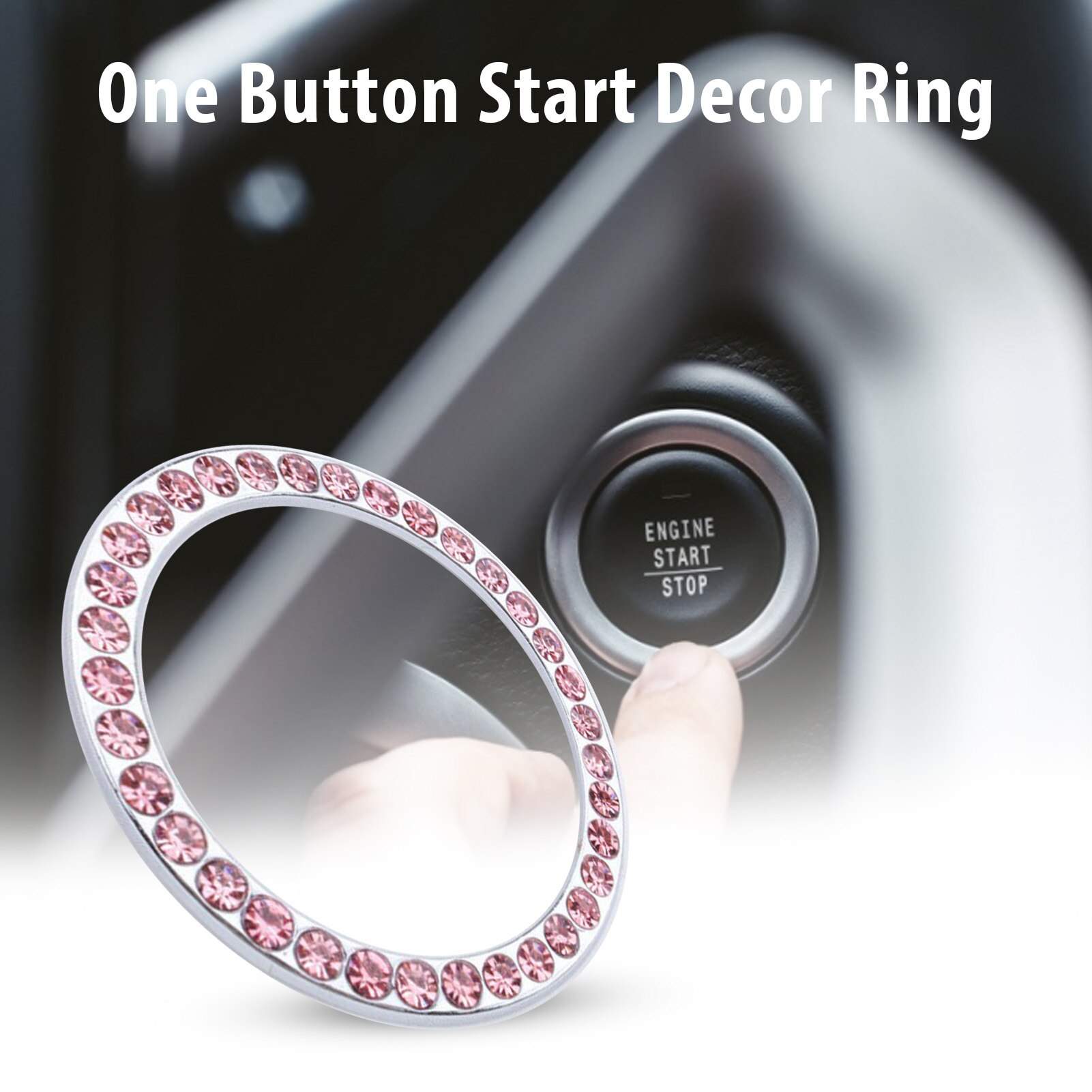 1Pc Auto Starter Switch Decor Start Schakelaar Zilveren Diamanten Ring Starter Switch Decoratieve Cirkel Vrouw Auto Accessoires