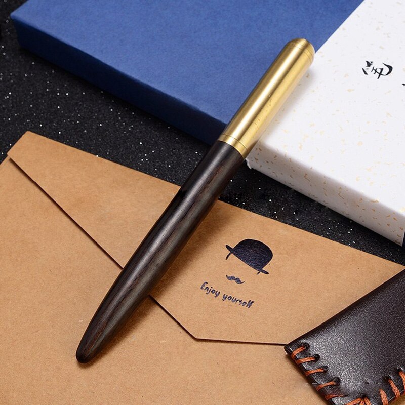 Mahogany Sandalwood Brass Pen Signature Pen Luxury Wood Fountain Pen Ink Pen Nib 0.5mm: Ebony