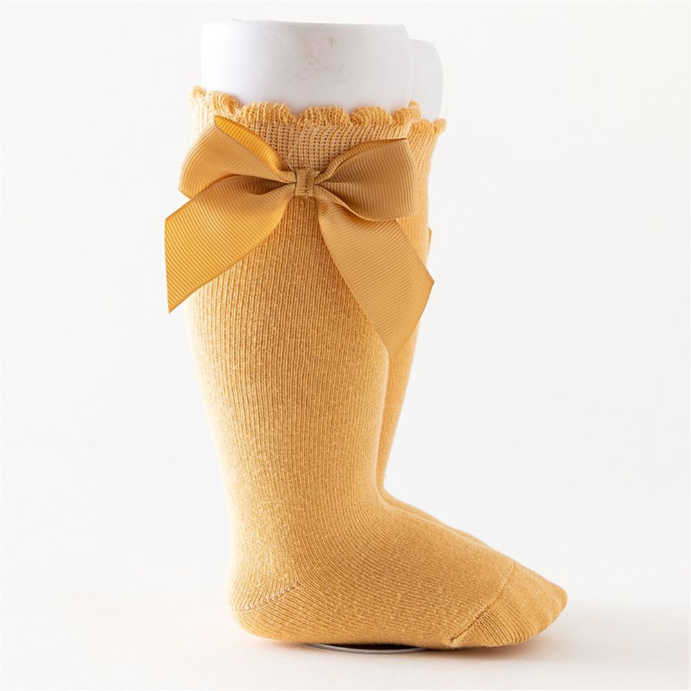 Calzini per bambini caldi invernali per bambini ragazze grandi fiocchi al ginocchio alti lunghi morbidi in pizzo di cotone calzini per bambini calzini natalizi caldi antiscivolo: yellow