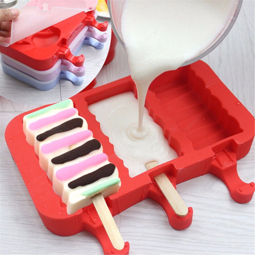 Ice Cream Mould Frozen Pan Ice Pop Mold Tray W/ 20Pcs Sticks & Silicone Cover 9 Styles
