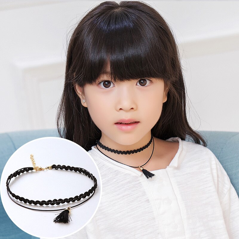 METOO 11pcs Dei Monili Delle Ragazze per I Bambini Nero Della Collana Multi Strato di Pizzo Catene Choker Della Collana Per Bambini Gotico Stretch Gioielli Bambino: 4