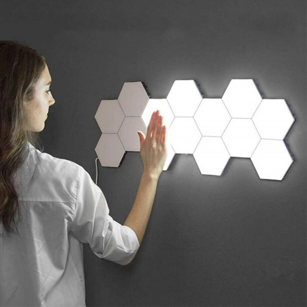 1 Uds. Lámpara LED Quantum, lámpara Modular sensible al tacto, lámpara Hexagonal de noche, lámpara de pared, lámpara Hexagonal, luz de pared